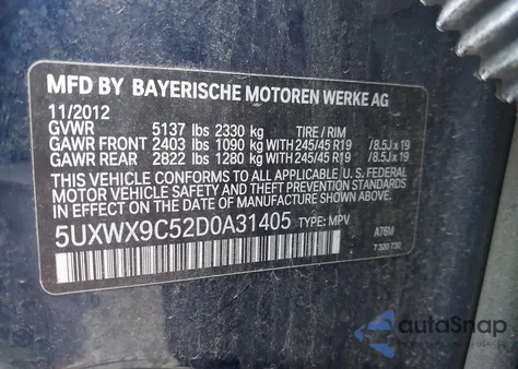 2013 BMW X3 xDrive28I from USA, damaged, VIN 5UXWX9C52D0A31405